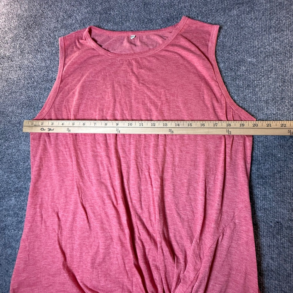 Womens XL Heather Rose Pink Twist Front Knot Sleeveless Tank Top Crew Neck - Picture 5 of 6